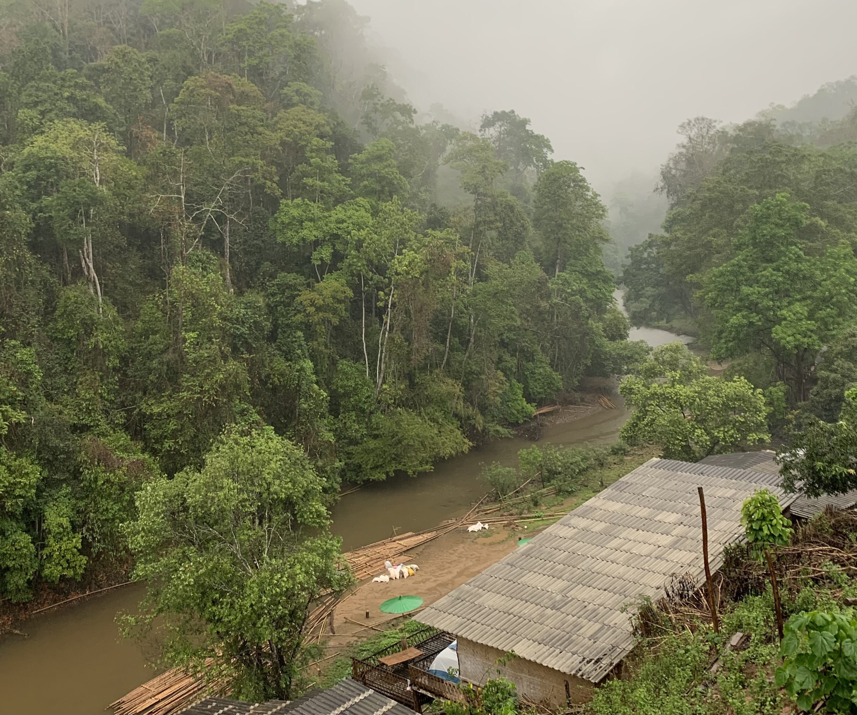 Hiking and bamboo-rafting in a jungle in north Thailand